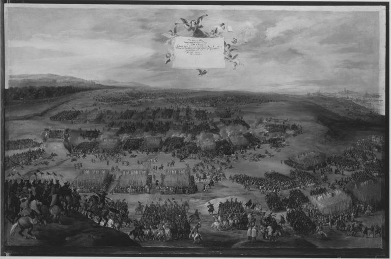 Die Schlacht am Weißen Berg bei Prag am 8. November 1620, dargestellt von Pieter Snayers. Historisches Schlachtenbild aus den Bayerischen Staatsgemäldesammlungen.