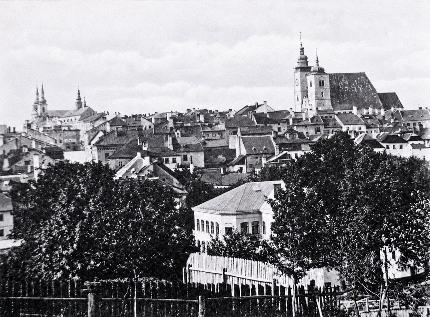 Historische Stadtansicht von Iglau, digital mit KI bereinigt, Beschriftungen entfernt